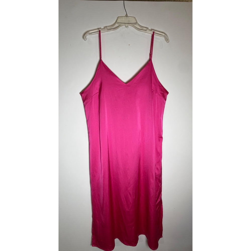 The Drop Ana Silky V-Neck Midi Slip Dress Hot Pink XL